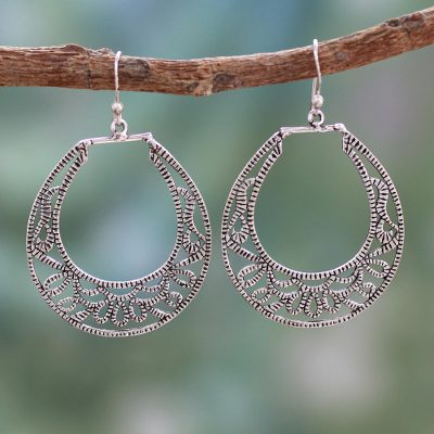 Sterling silver dangle earrings, 'Fern Labyrinth' - Artisan Crafted India Silver Jali Earrings