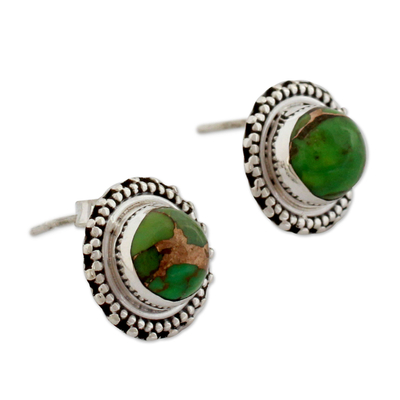 Sterling silver button earrings, 'Fields of Summer' - Sterling Silver Button Earrings India Modern Jewellery