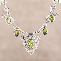 Peridot pendant necklace, 'Ivy Elegance' - Fair Trade Peridot and Sterling Silver Necklace