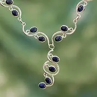 Lapis lazuli Y necklace, 'Lotus Buds'