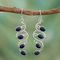Lapis lazuli dangle earrings, 'Lotus Buds' - Lapis Lazuli Earrings Artisan Sterling Silver Jewelry
