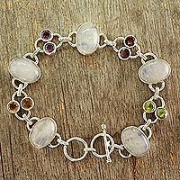 Rainbow moonstone link bracelet, 'Rainbow Allure' - Moonstone link bracelet