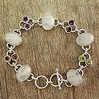 Pulsera con eslabones de piedra lunar arcoíris - Pulsera con eslabones de piedra lunar arcoíris