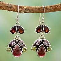 Garnet and amethyst dangle earrings, 'Elegance' - Garnet and amethyst dangle earrings