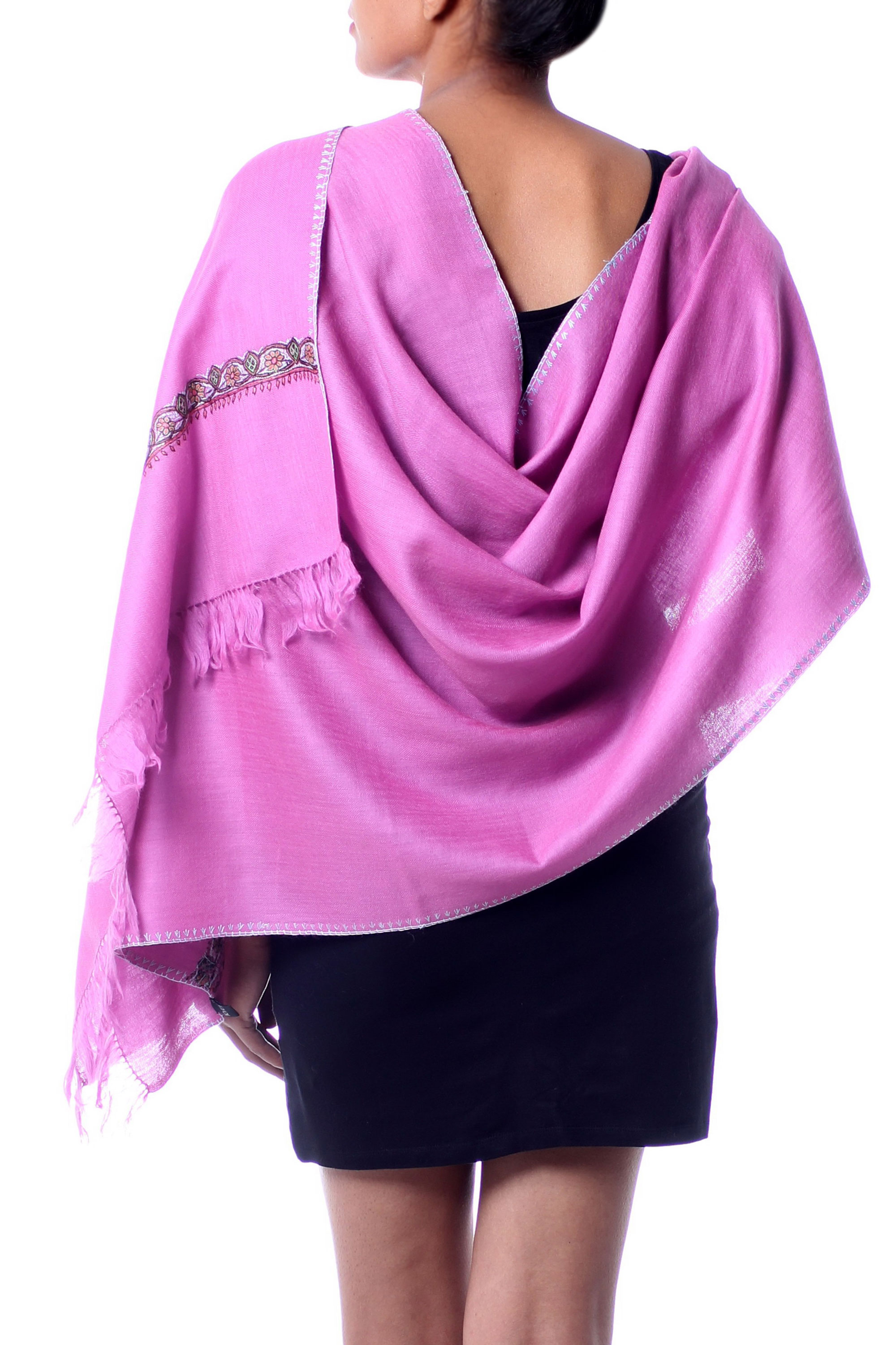 Wool shawl - Hot Pink Garden | NOVICA