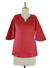 Beaded cotton tunic, 'Crimson Delhi' - Handmade Paisley Cotton Tunic Top from India