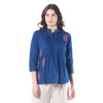 Cotton blouse, 'Bengali Blue' - Cotton blouse