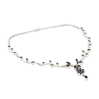 Garnet flower necklace, 'Love's Legacy' - Floral Jewelry Sterling Silver and Garnet Necklace