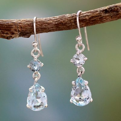 Blue topaz dangle earrings, 'Azure Fantasy' - Blue topaz dangle earrings