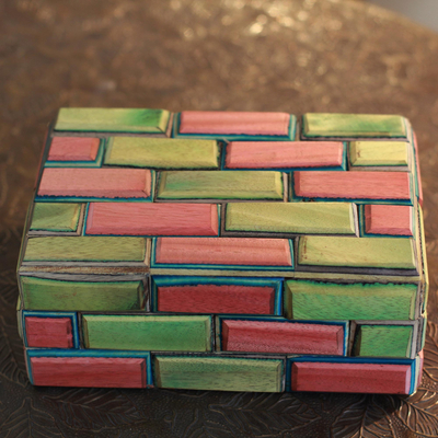 Indian elm wood box, 'Walled City' - Wood box