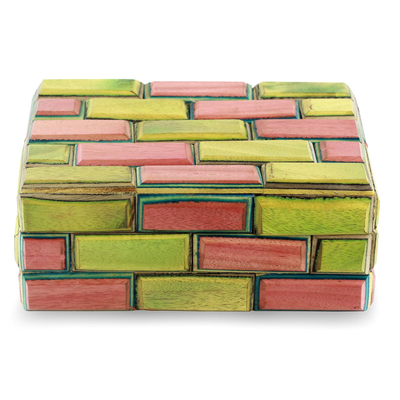 Indian elm wood box, 'Walled City' - Wood box