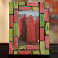 Indian elm wood photo frame, 'Walled City' (4x6) - Wood photo frame (4x6)