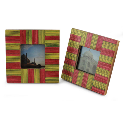 Marcos de fotos de madera de olmo indio, (par, 3x3) - Marcos de fotos de madera (Pareja, 3x3)