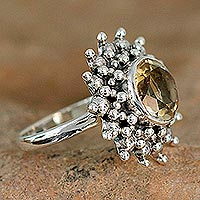 Citrine cocktail ring, 'Star' - Citrine Jewelry Artisan Crafted Sterling Silver Jewelry