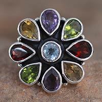 Featured review for Amethyst and garnet flower ring, Floral Glamour