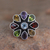 Amethyst and garnet flower ring, 'Floral Glamour' - Natural Gemstone Flower Ring in Sterling Silver from India