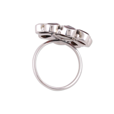 Garnet flower ring, 'Floral Glamour' - Garnet Ring and Sterling Silver Ring Flower Jewellery