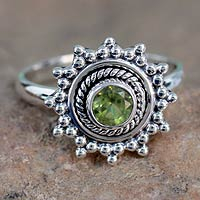 Peridot solitaire ring, 'Lime Princess' - Handcrafted Peridot and Sterling Solitaire Ring
