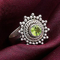 Peridot solitaire ring, 'Lime Princess' - Handcrafted Peridot and Sterling Solitaire Ring