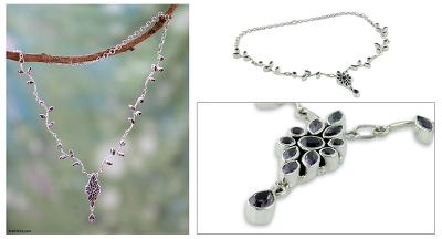 Amethyst flower necklace, 'Mystic Legacy' - Amethyst flower necklace