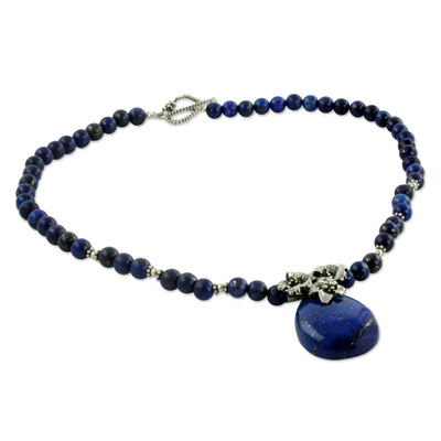 Collar con colgante de lapislázuli - Collar Floral de Plata Esterlina y Lapislázuli