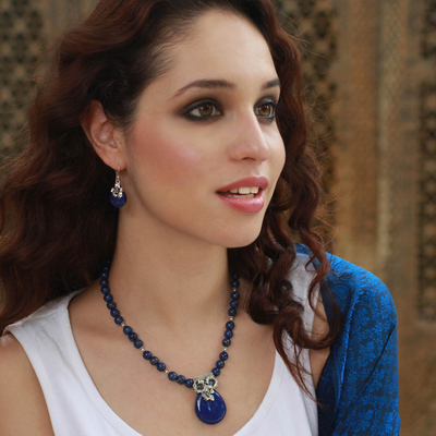 Collar con colgante de lapislázuli - Collar Floral de Plata Esterlina y Lapislázuli