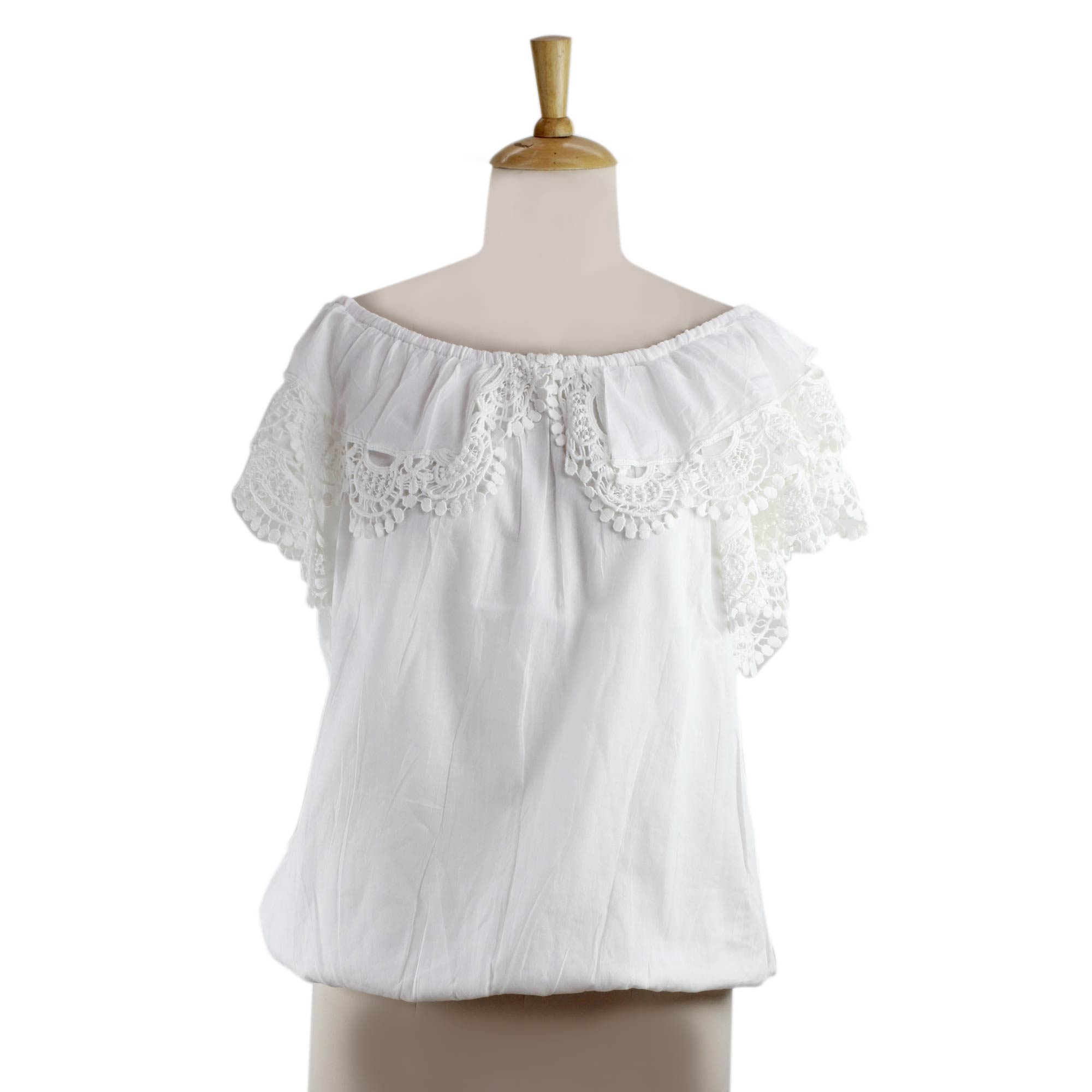 UNICEF Market | White Scoop Neck Cotton Blouse with Lace - Feminine ...