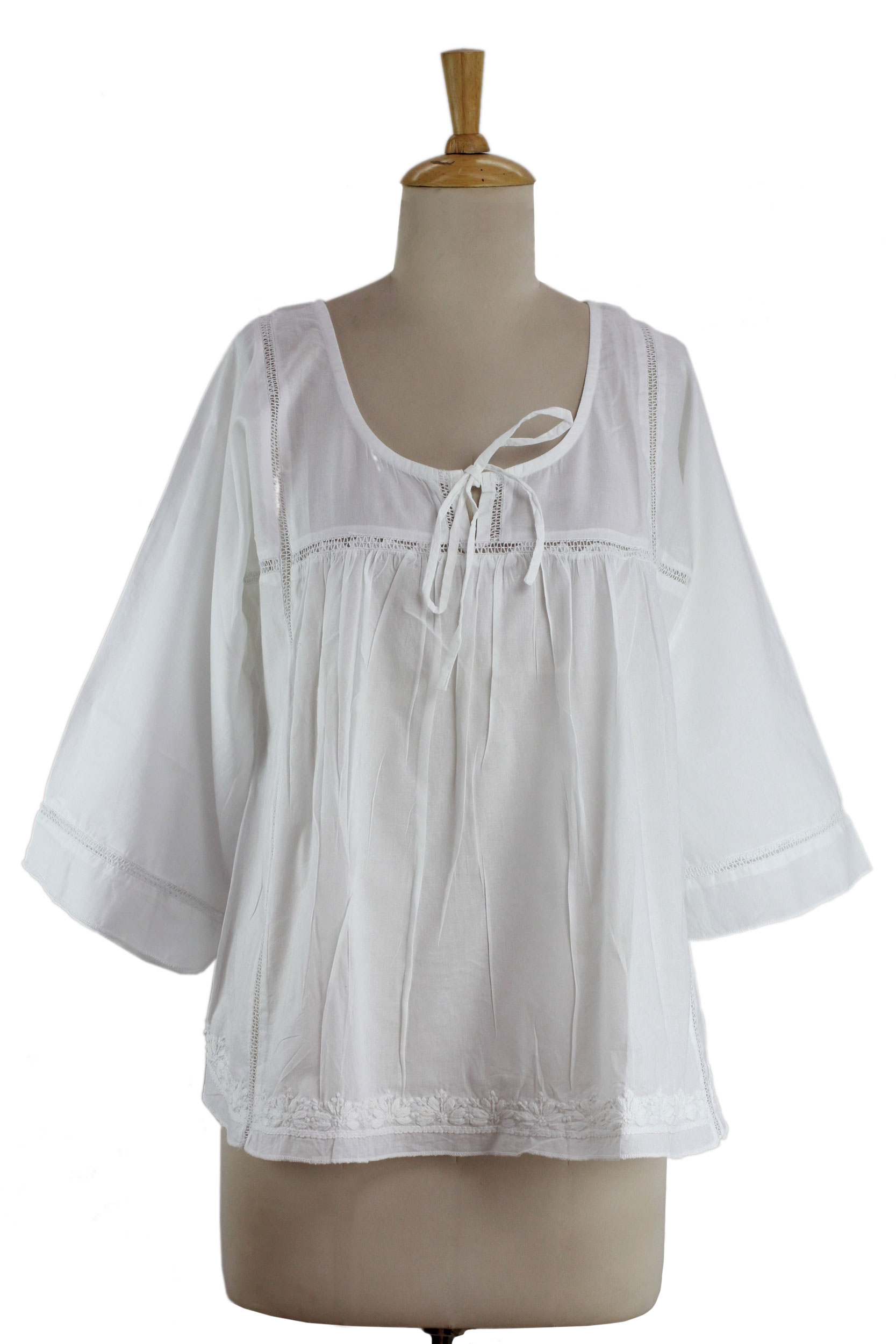 Embroidered White Cotton Smock - Floral Mist | NOVICA