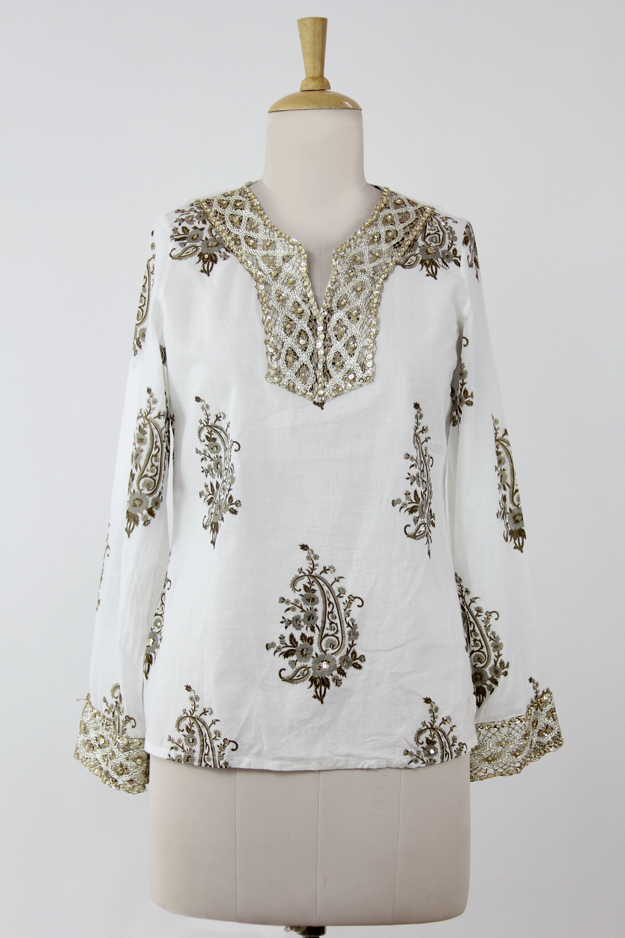 Festive Cotton Block Print Tunic Beadwork Sequins Zari - Festive Floral ...