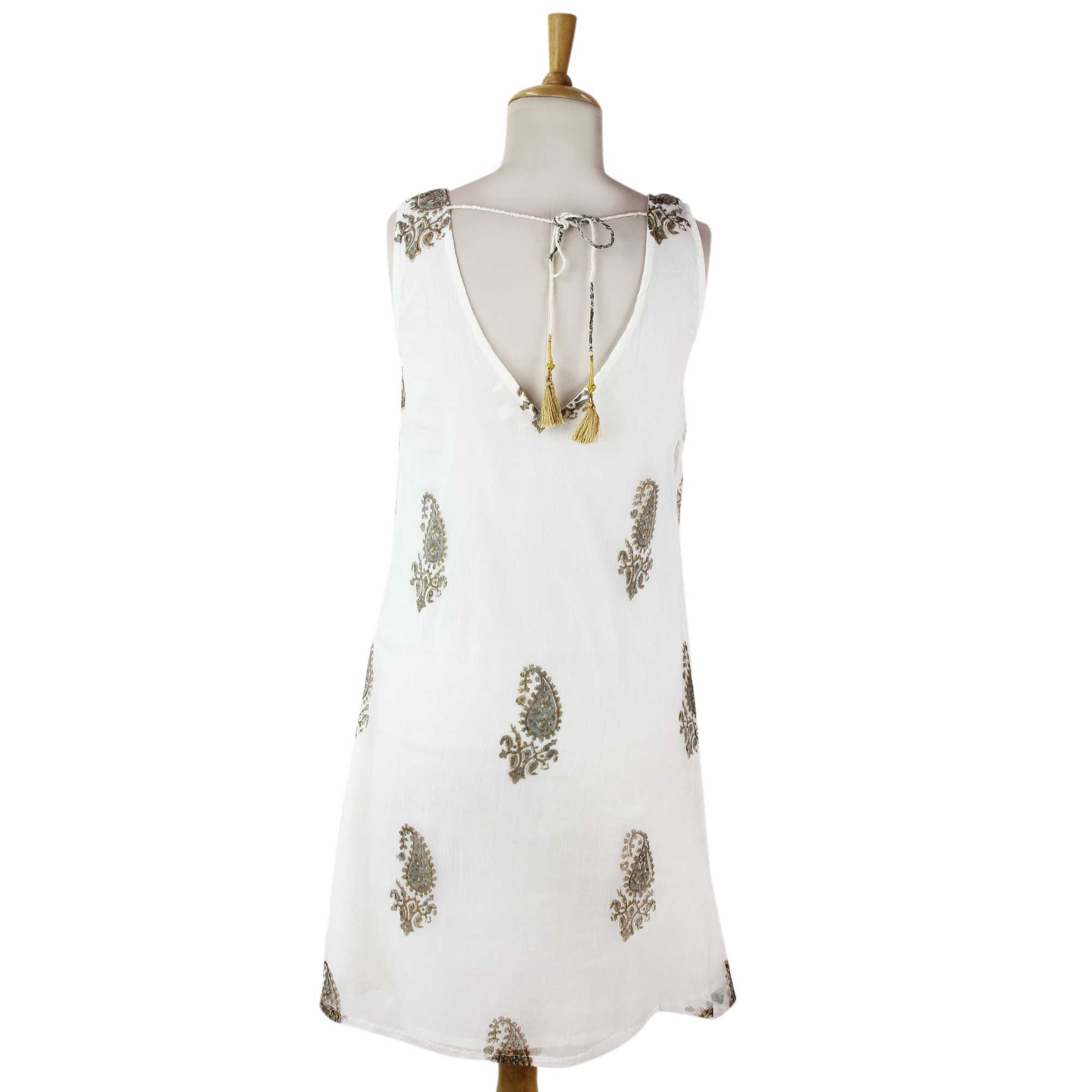 White Viscose Embellished Sheer Dress with Lining - Golden Panorama ...