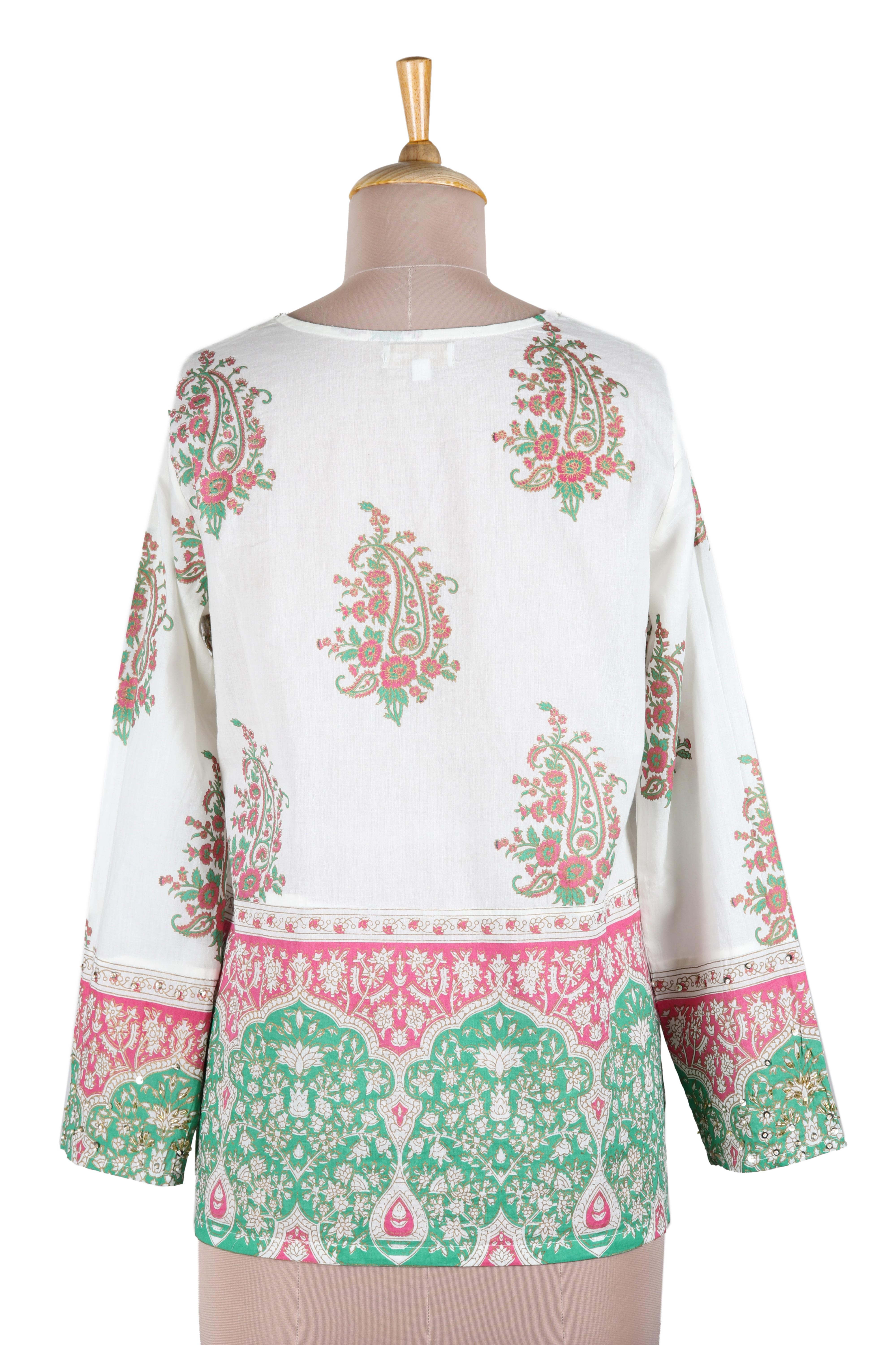 UNICEF Market | Cotton Block Print Tunic with Beadwork and Sequins ...