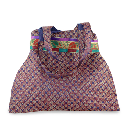 Unique Shoulder Bag Purple and Pink Purse from India with Leaf Design
