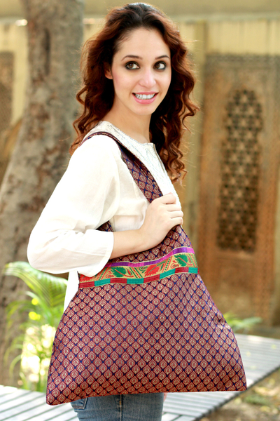 Shoulder bag, 'Rajasthan Purple' - Shoulder bag