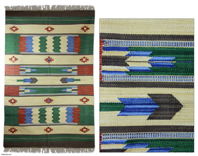 Cotton rug, 'Pine Forest' (4x6) - Cotton rug (4x6)