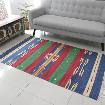 Cotton area rug, 'Sky Fantasy' (4x6) - Artisan Crafted Cotton Area Rug (4x6)