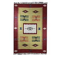 Cotton dhurrie rug, 'Coral Celebration' (4x6) - Cotton dhurrie rug (4x6)