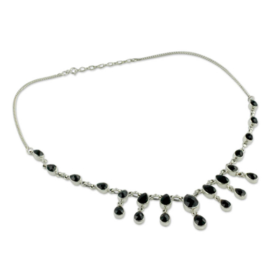 Onyx-Wasserfall-Halskette - Handgefertigte Wasserfall-Onyx-Halskette aus Sterlingsilber