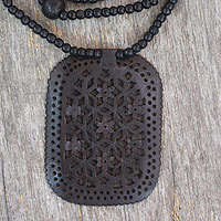 Ebony wood necklace, 'Loyal Mughal Enchantress' - Ebony wood necklace