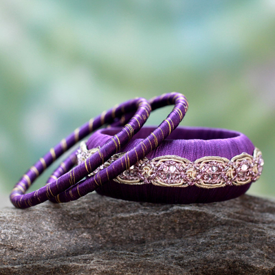 Handcrafted bangle bracelets, 'Royal Purple' (set of 3) - Beaded Artisan Crafted Bangle Bracelets (Set of 3)