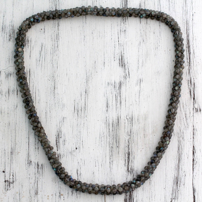 Labradorite beaded long necklace, 'Love Song' - Natural Labradorite Necklace hand Crafted Beaded Jewellery