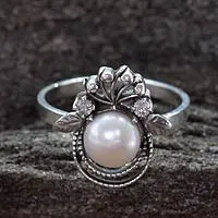 Cultured pearl cocktail ring, 'Bridal Bouquet' - Sterling Silver Cocktail Ring with Pearl Bridal Jewellery