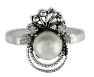 Cultured pearl cocktail ring, 'Bridal Bouquet' - Sterling Silver Cocktail Ring with Pearl Bridal Jewelry
