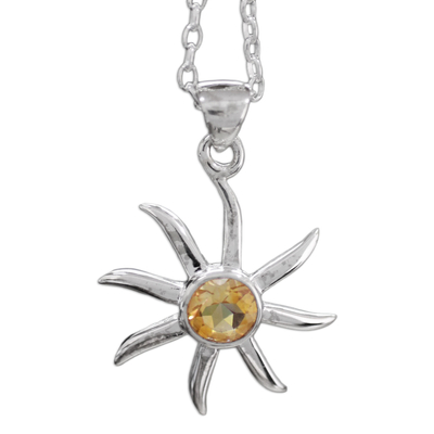 Citrine pendant necklace, 'Golden Sun' - Citrine and Sterling Silver Necklace from India Jewellery