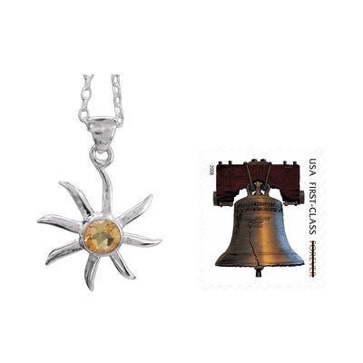 Halskette mit Citrin-Anhänger - Halskette aus Citrin und Sterlingsilber von India Jewelry