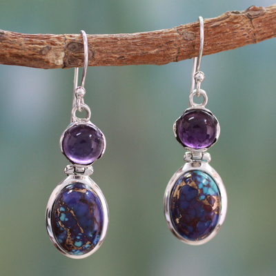 Amethyst dangle earrings - Turquoise Duet | NOVICA