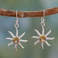 Citrine dangle earrings, 'Golden Sun' - Citrine dangle earrings