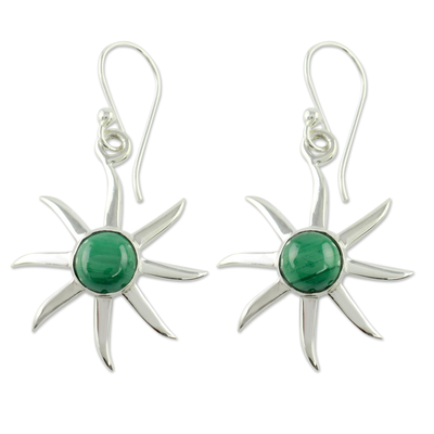 Malachite dangle earrings, 'Verdant Sun' - Malachite dangle earrings