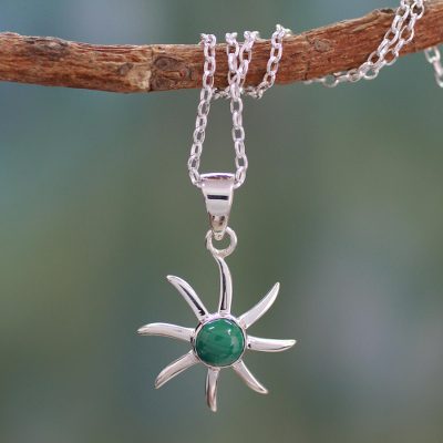 Malachite pendant necklace, 'Verdant Sun' - Malachite pendant necklace