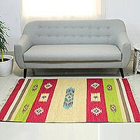 Wool dhurrie rug, 'Bright Geometry' (4x6) - Wool dhurrie rug (4x6)