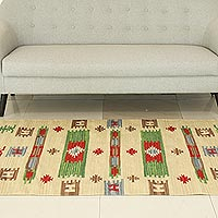 Wool dhurrie rug, 'Tribal Sunshine' (4x6) - Wool dhurrie rug (4x6)